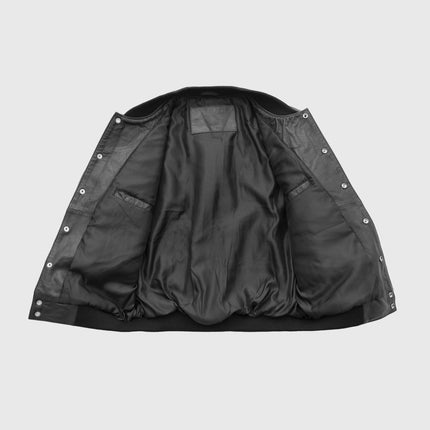 FM Men's Black Baseball Leather Bomber Jacket