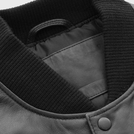 FM Men's Black Baseball Leather Bomber Jacket