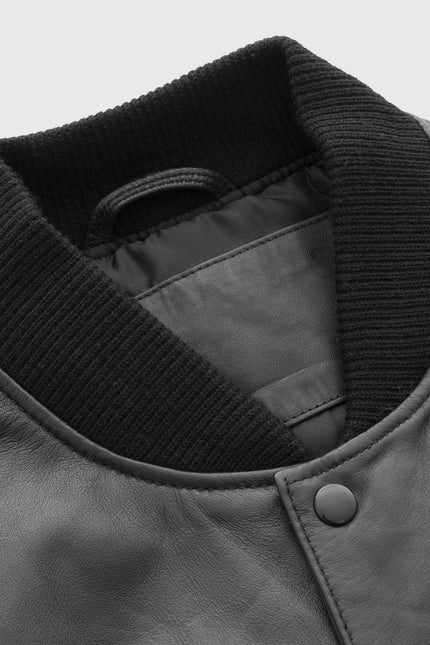 FM Men's Black Baseball Leather Bomber Jacket