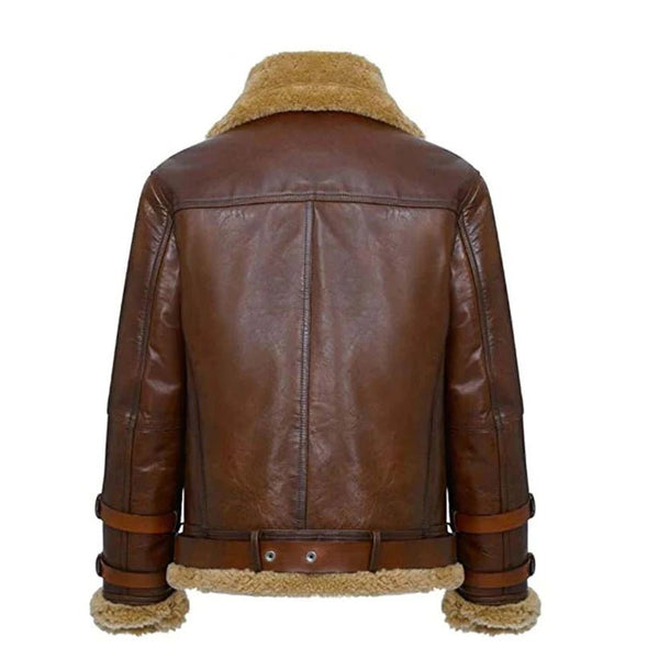 Men's B-3 Bomber Brown Leather Shearling Jacket