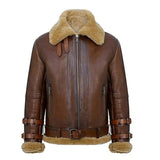 Men's B-3 Bomber Brown Leather Shearling Jacket