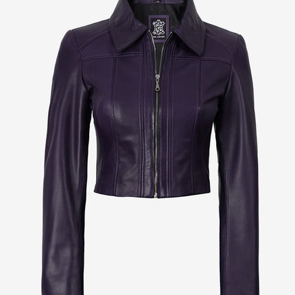 Women's Cropped Purple Leather Jacket