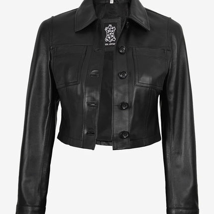 Women's Cropped Black Leather Jacket