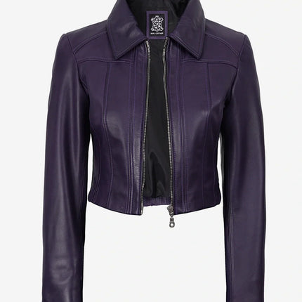 Women's Cropped Purple Leather Jacket