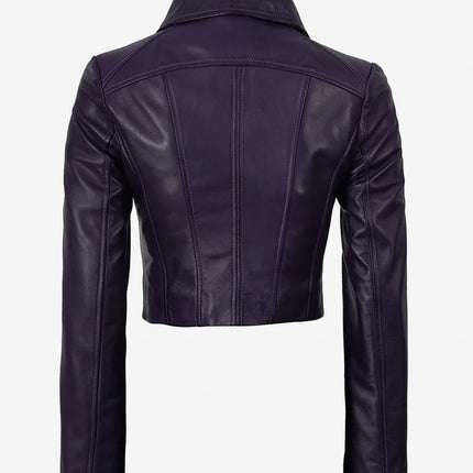 Women's Cropped Purple Leather Jacket