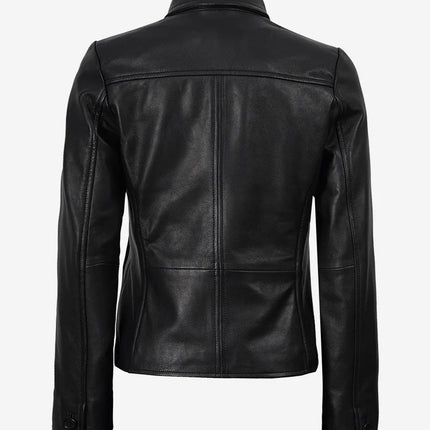 Women's Cropped Length 3 Button Black Leather Blazer