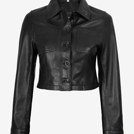 Women's Cropped Black Leather Jacket