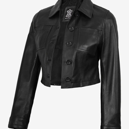 Women's Cropped Black Leather Jacket