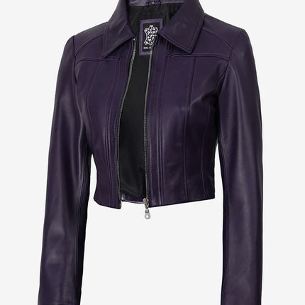 Women's Cropped Purple Leather Jacket