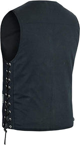 Mara Leather 100% Cotton Adjustable Black Denim Motorcycle Vest W/Leather Touch