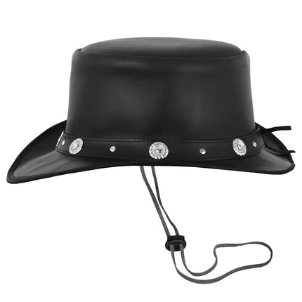 Western Style Black 100% Genuine Leather Fancy Unisex Top Hat
