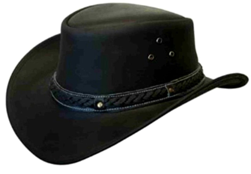 Stylish Black Genuine Leather Braided Cowboy Hat