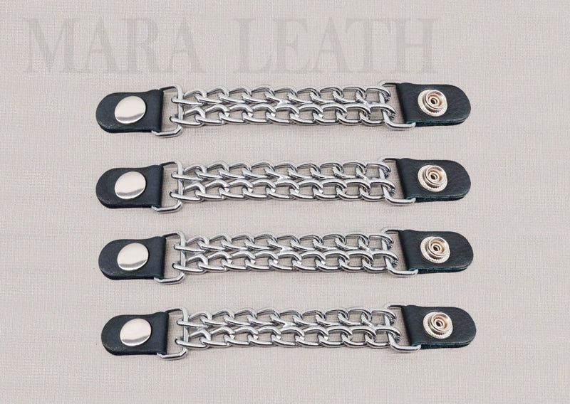 4pcs/set Leather + Stainless Steel Motorcycle Vest Chainmail Extenders Snap (Silver Button)