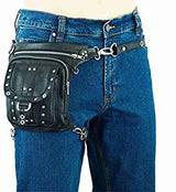 Black Leather Drop Leg Thigh Bag Concealed Gun Pocket - Small