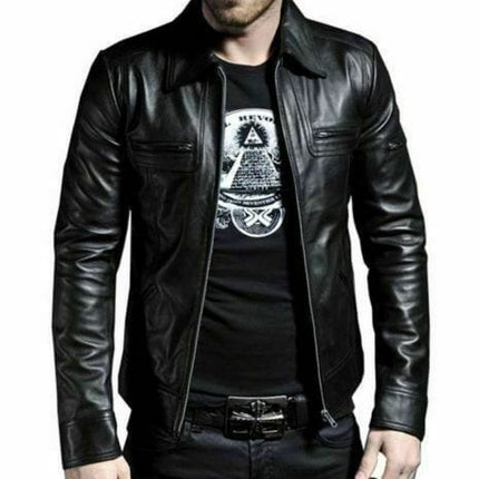 Being Human Men Leather Jacket Black Slim Fit Biker Leather Jacket