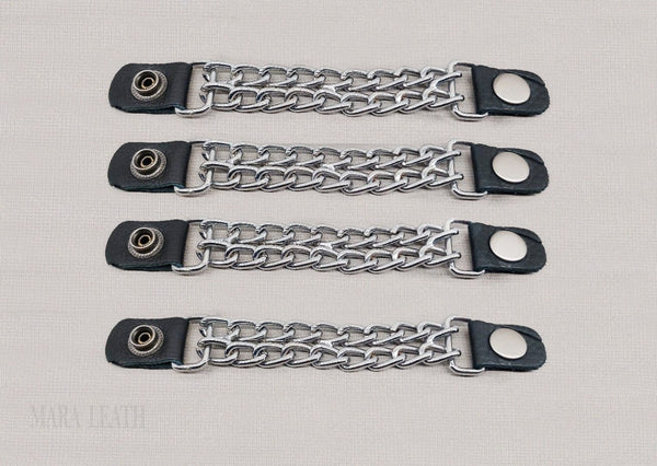 4pcs/set Leather + Stainless Steel Motorcycle Vest Chainmail Extenders Snap (Silver Button)