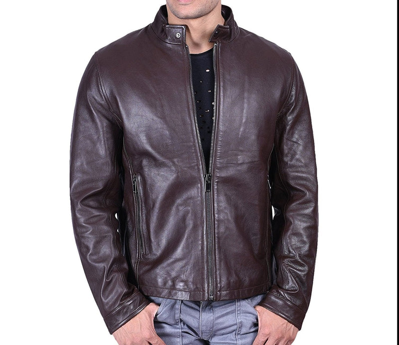 Men's Casual Wear Leather Jacket & Biker Jacket, Shiny Tough Brown & Black