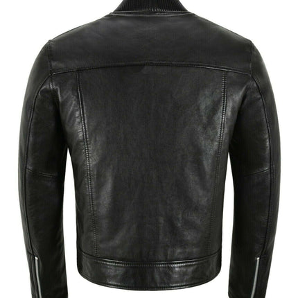 Men Bomber Leather Jacket Black Casual Tops Real Leather Jacket
