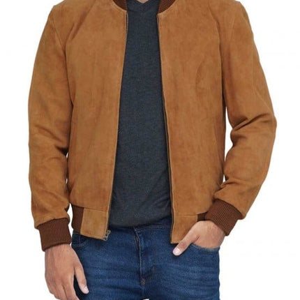 Men's Suede Leather Brown Bomber Jacket