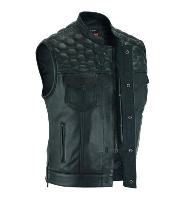 Diamond Cut Men's Motorcycle Leather Vest - MARA Leather