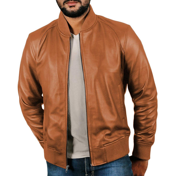 Men's Genuine Leather Plain One Panel Bomber Jacket - MARA Leather