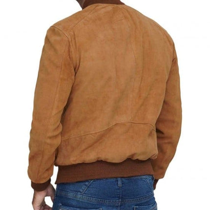 Men's Suede Leather Brown Bomber Jacket