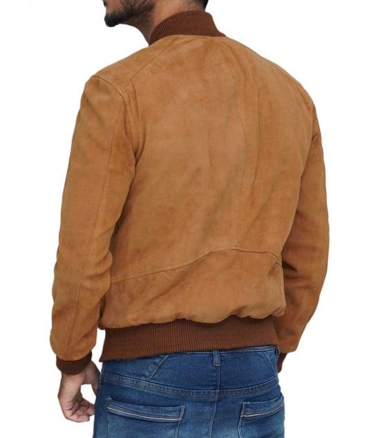Men's Suede Leather Brown Bomber Jacket