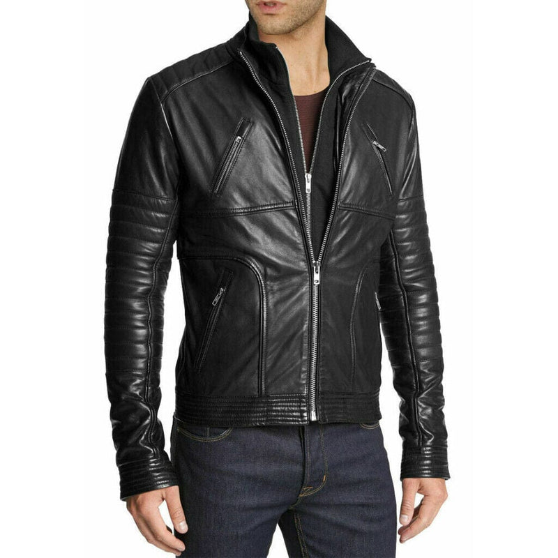 New Men's Black Soft Leather Jacket Biker Genuine Leather Jacket