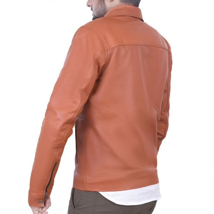 Men's Spread Collar Slim Fit Brown Genuine Leather Fashion Jacket - MARA Leather