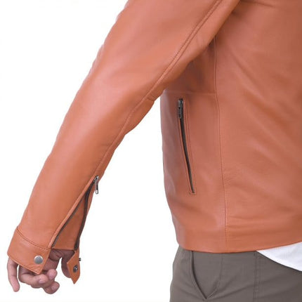 Men's Spread Collar Slim Fit Brown Genuine Leather Fashion Jacket - MARA Leather
