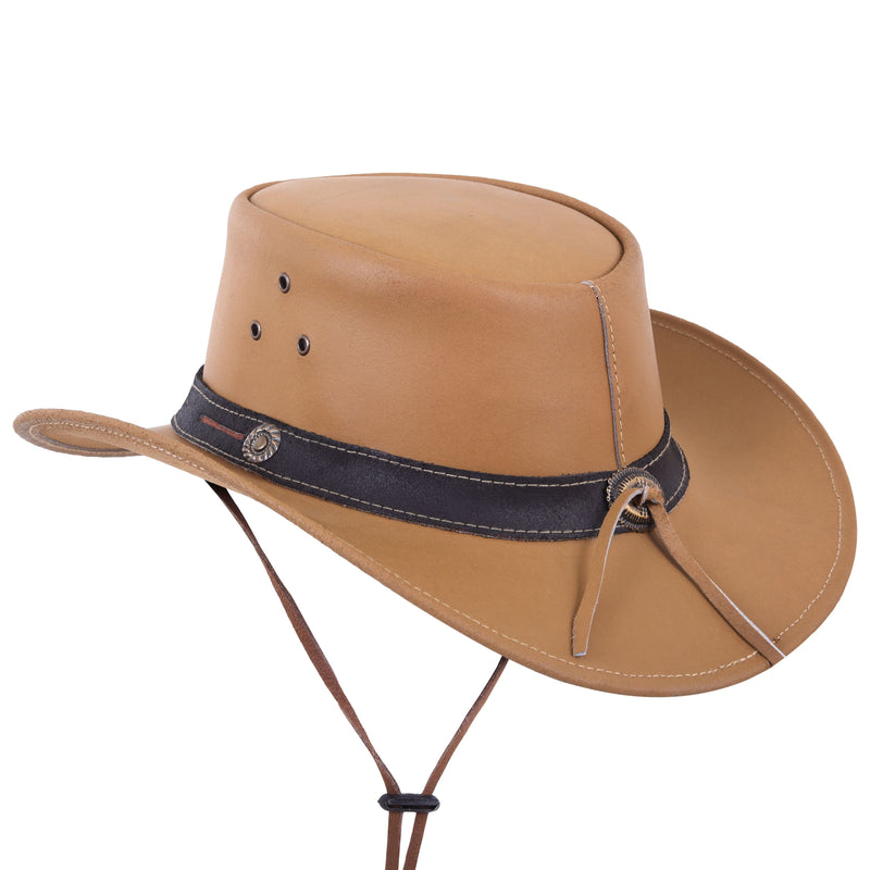 Shapeable Cream Color Genuine Leather Western Cowboy Hat - MARA Leather