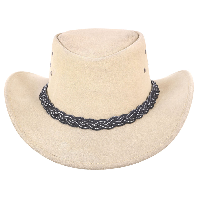Western Style Suede Leather Cowboy Hat with Braided Hat Band - MARA Leather