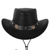 Genuine Black Leather Western Style Cowboy Hat With Conchos Band - MARA Leather