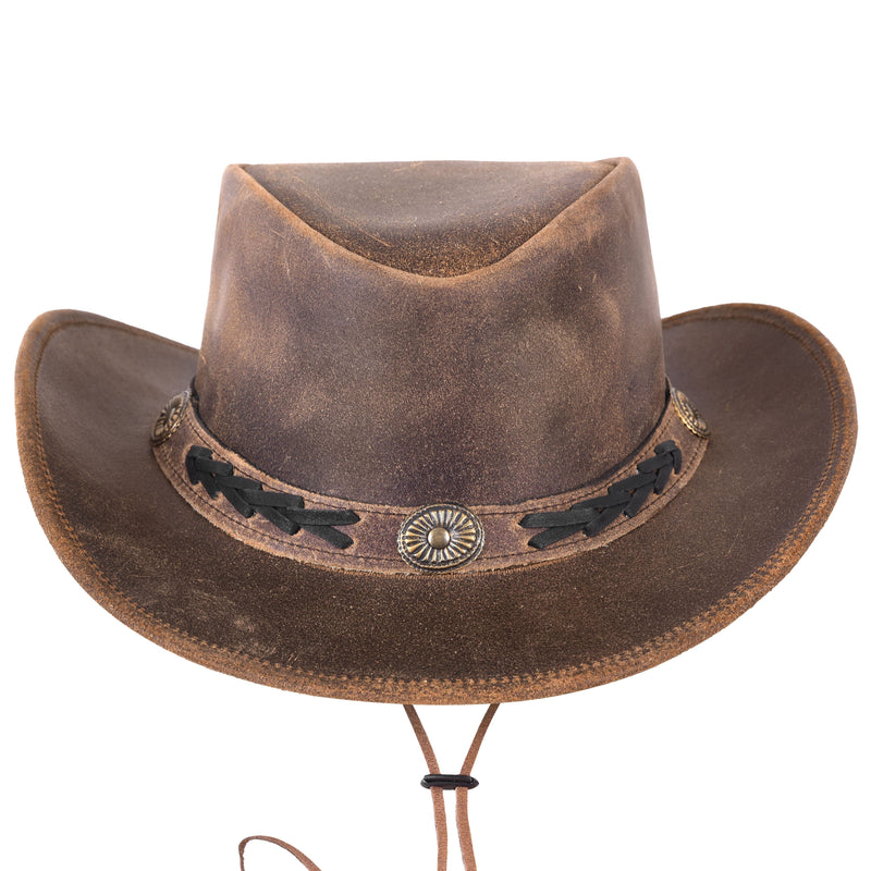 Distressed Leather Vintage Style Brown Cowboy Hat with Braided Hat Band - MARA Leather
