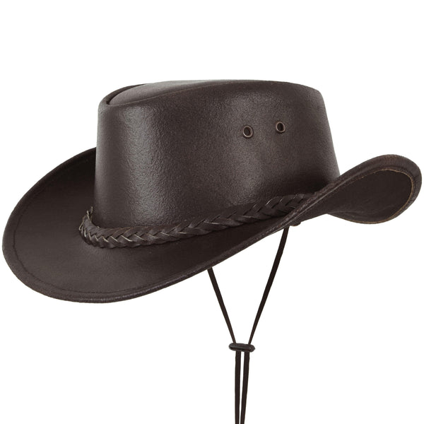 Beverly Hat - Brown Leather Cowboy Hat W/Braided Hat Band