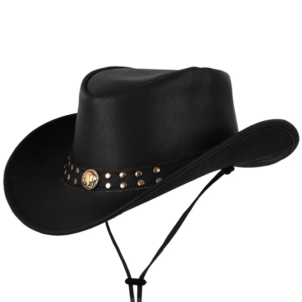 Cowhide Leather Black Cowboy Hat with Buffalo Nickel Band - MARA Leather