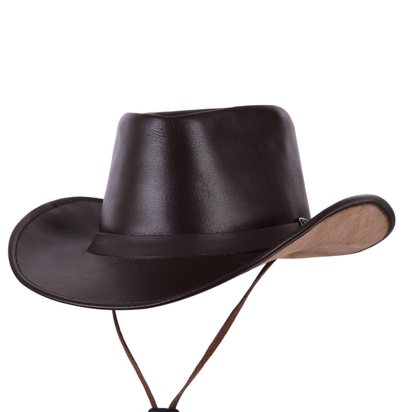 Brown Genuine Leather Indiana Jones Western Style Cowboy Hat - MARA Leather