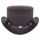 Cowhide Leather Top Hat With Buffalo Nickel Band - Brown - MARA Leather