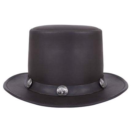 Cowhide Leather Top Hat With Buffalo Nickel Band - Brown - MARA Leather