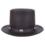 Cowhide Leather Top Hat With Buffalo Nickel Band - Brown - MARA Leather
