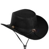 Genuine Black Leather Western Style Cowboy Hat With Conchos Band - MARA Leather