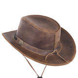 Distressed Leather Vintage Style Brown Cowboy Hat with Braided Hat Band - MARA Leather
