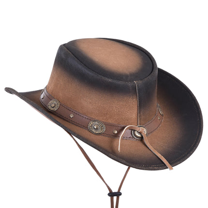 Two Tone Genuine Leather Western Style Cowboy Hat With Buffalo Nickel Band - MARA Leather