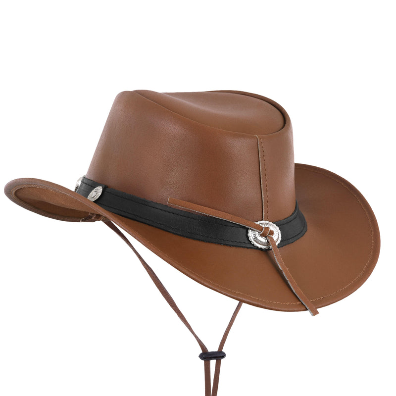 Brown Genuine Leather Western Cowboy Hat with Decorative Band - MARA Leather