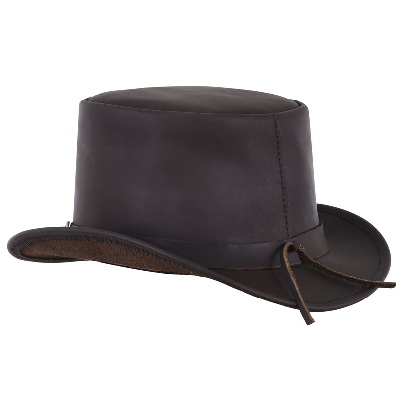 Cowhide Leather Top Hat With Buffalo Nickel Band - Brown - MARA Leather