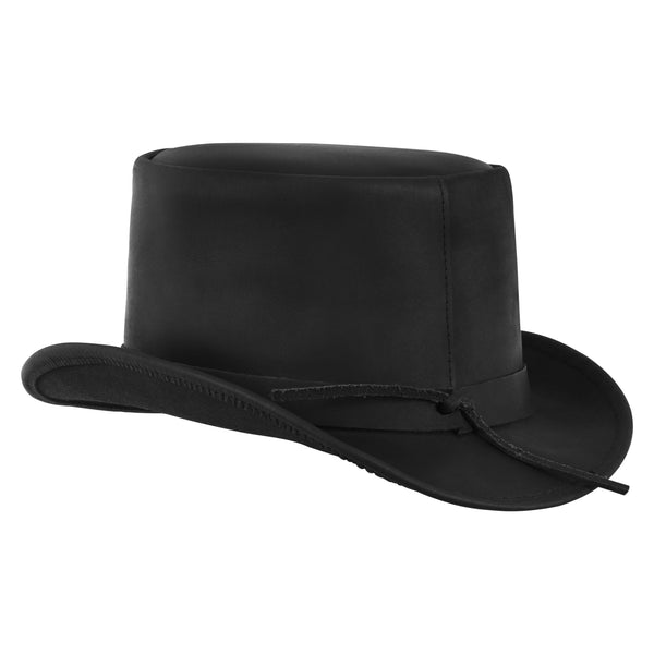 El Dorado Steampunk Cowhide Leather Black Top Hat With Buffalo Nickel Band