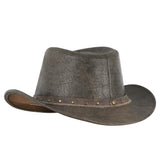 Brown Ditressed Leather Western Style Cowboy Hat - MARA Leather