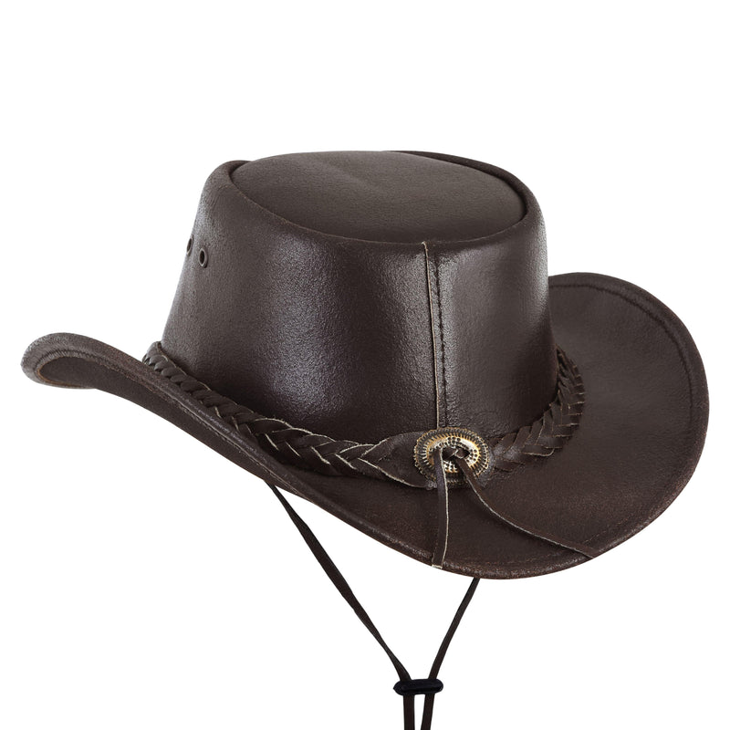 Brown Genuine Leather Indiana Jones Western Style Cowboy Hat - MARA Leather