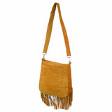 Native American Suede Fringed Handbag Yellow Suede Shoulder Bag - MARA Leather