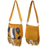 Native American Suede Fringed Handbag Yellow Suede Shoulder Bag - MARA Leather